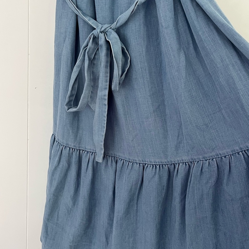 NEW LOFT Linen Lyocell Chambray Tiered Belted Swing Midi Dress Size Medium - Picture 4 of 13